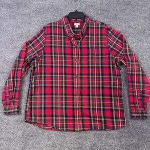LL Bean Womens XL Red Plaid Flannel Button Down Shirt Long Sleeve Tartan Regular